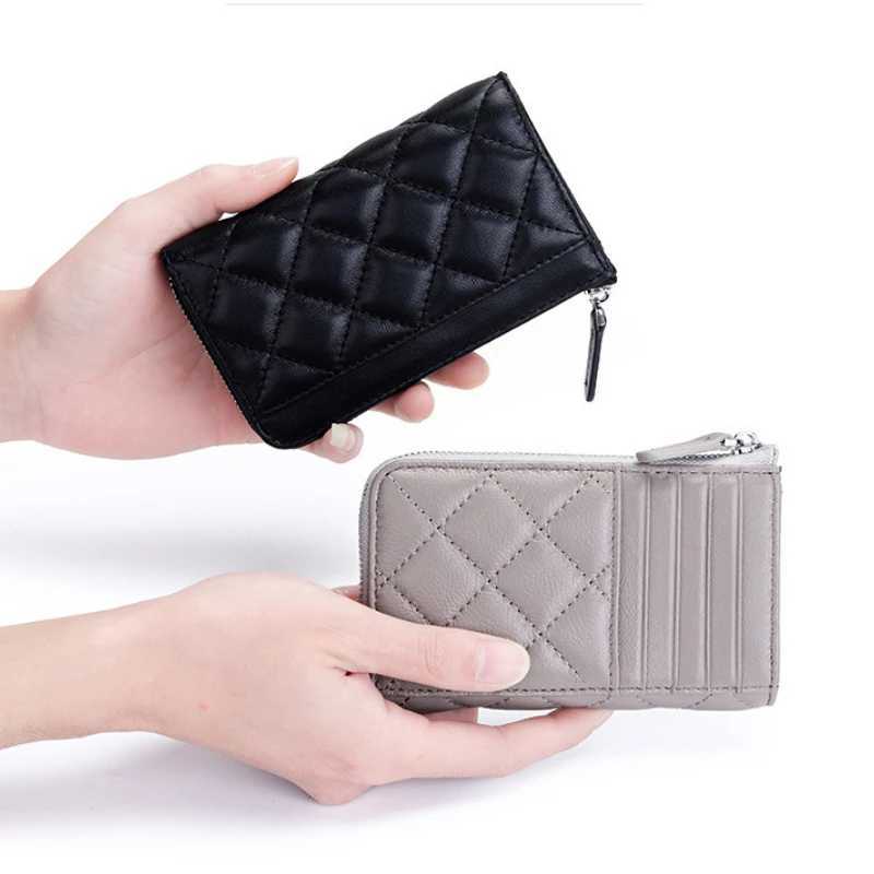 Sheepskin Card Wallet Ladies Coin Purses Leather Zipper Diamond Pattern Small Wallet Coin HoldersLadies Female GiftW251120