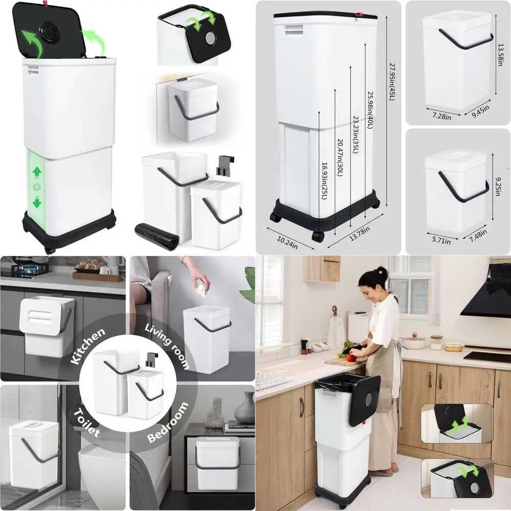 13 Gallon Trash Bin with Lid Adjustable Altitude Wheeled Garbage Can for Kitchen Bathroom Bedroom Office Suitable for 25-4 C251120