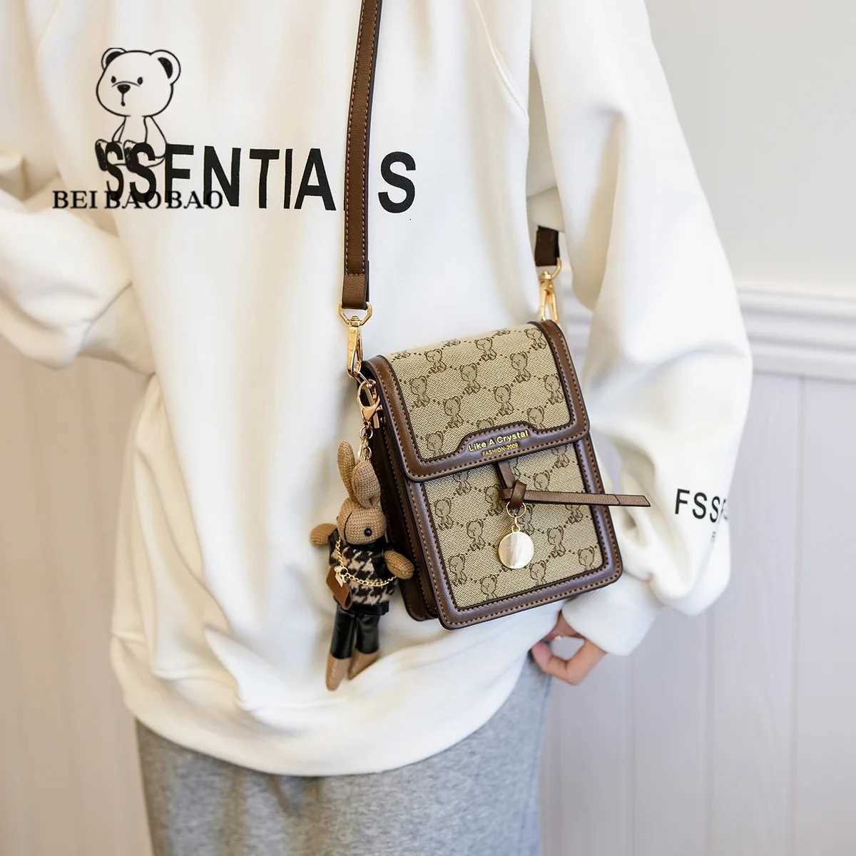 Beibaobao 2024 New PU Bag Cover Style Phe Bag Mini Small Square Bag Vertical Fi Zero Wallet Wens Phe Bag Y251120