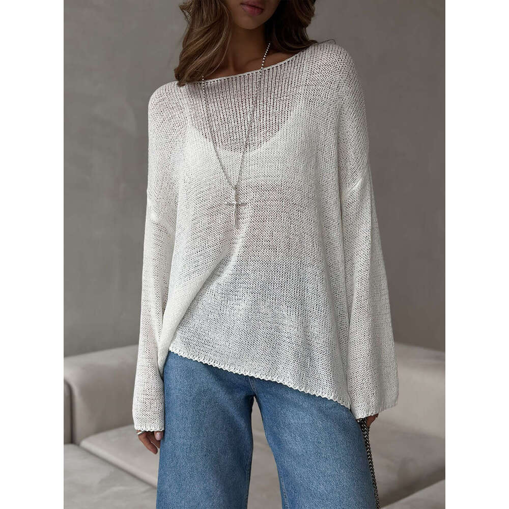 hoodie Women's Wear Simple Solid Color Long Sleeved Spring New Knitted Hollow Top Versatile Casual Sweater jacket