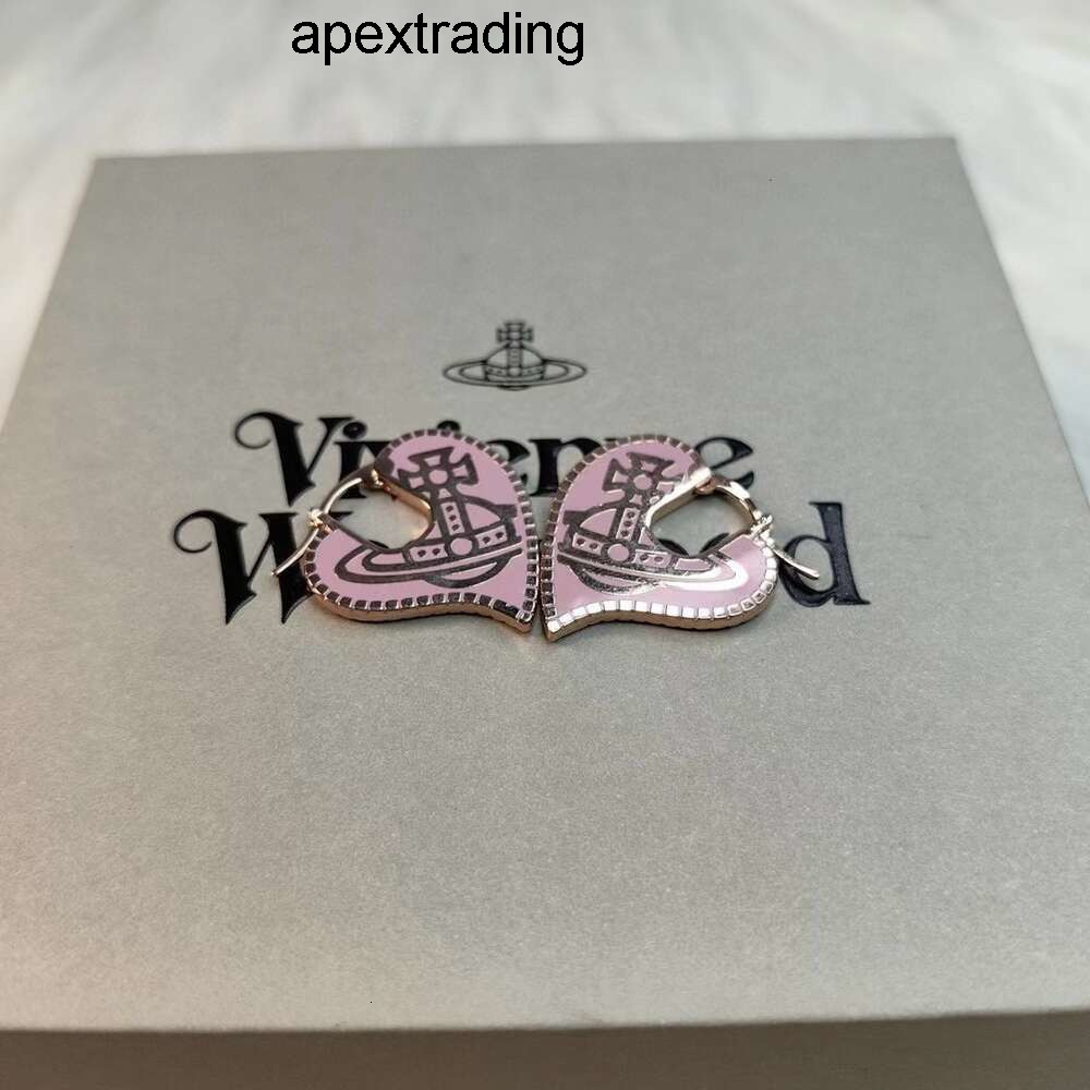 Designer Westwood New Western Empress Dowager Pink Enamel Love Earrings for Women Sweet Gear Heart Saturn Earr viviane Vivienme viviennen viviennely west wood R8OK