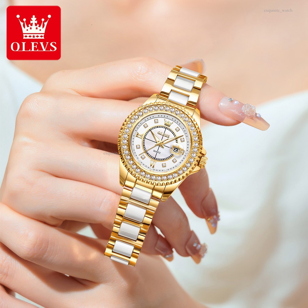 OLEVS Designer Men's Outdoor Diamond-encrusted Ceramic Strap Waterproof Quartz Watches Women's Watches Luxury Watches Free Delivery And Whol