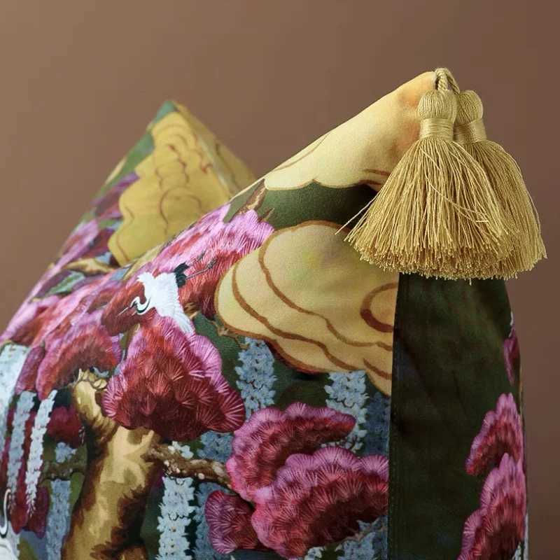 Pillow Case Crane s Chinese Retro Cushion Covers Pink Gold Decorative Cover For Sofa Chair Luxury Home Decorations C251120