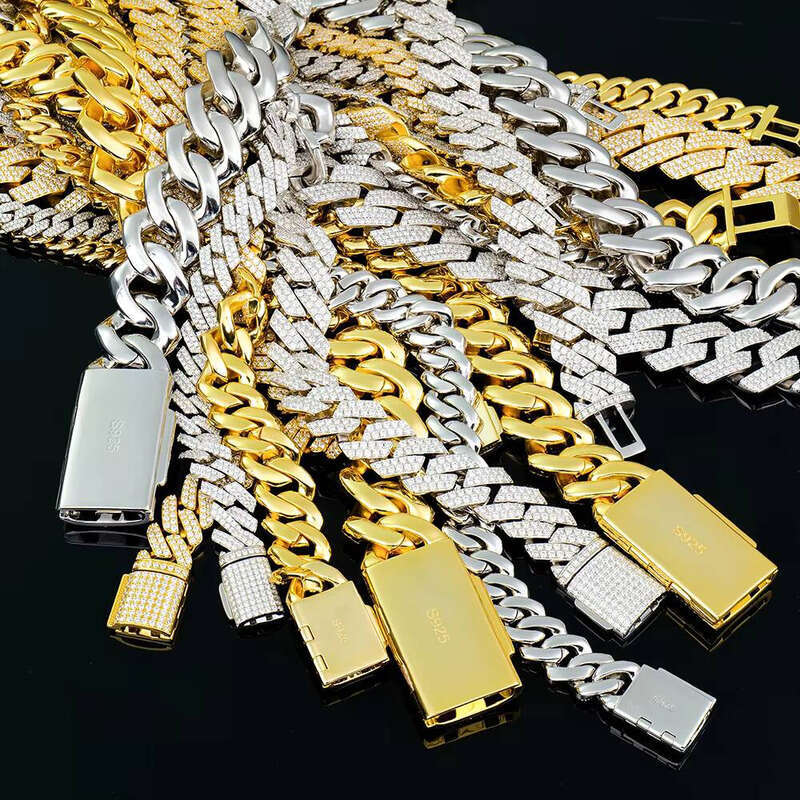 Necklace Pure Sier Sharp Shape 8mm Wide Full Paved Silicon Stone Cuban Chain Hip Hop Style Men's Gift