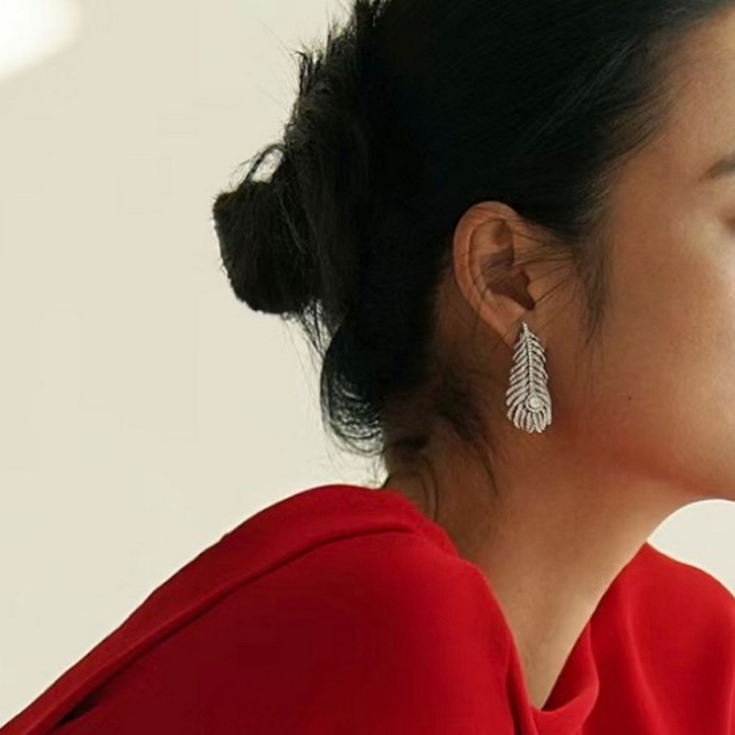 ADITA Designer earrings M size feather earring gold plated with crystal for womens earrings Top quality with box 023