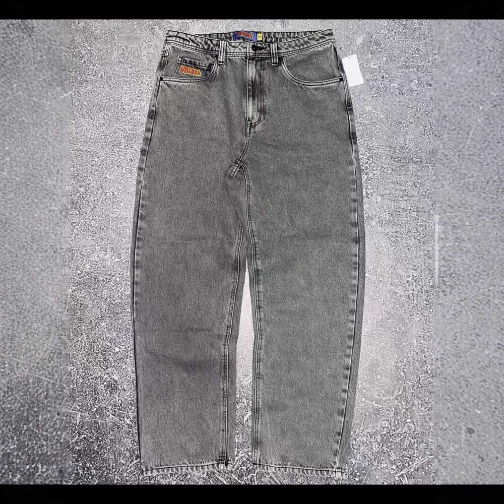 Empire Cowboy Skateboard Solid Black Big Boy Jeans Embroidered Durable Straight Loose Pants
