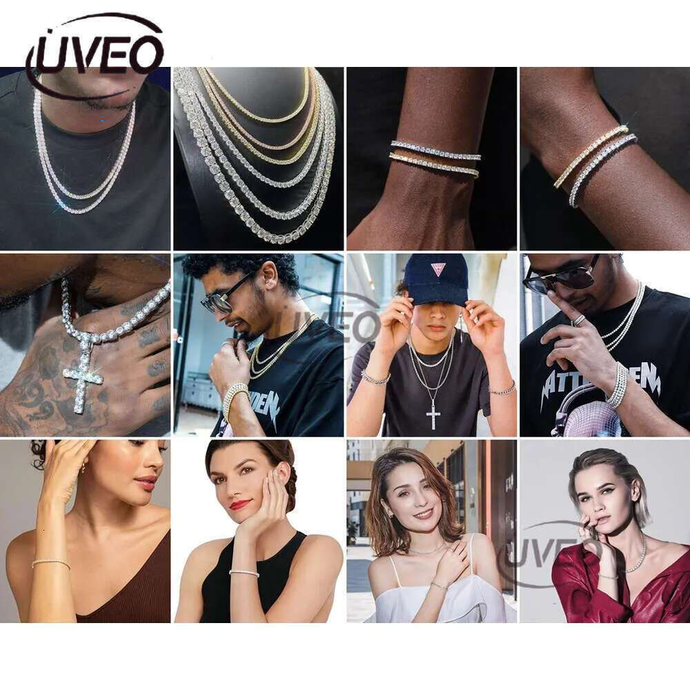Cheapest Price Hip Hop Sier Gra VVS Moissanite Dia Tennis chain 3MM 4MM 5MM Necklace Bracelet Men Women Hiphop Jewelry Free delivery