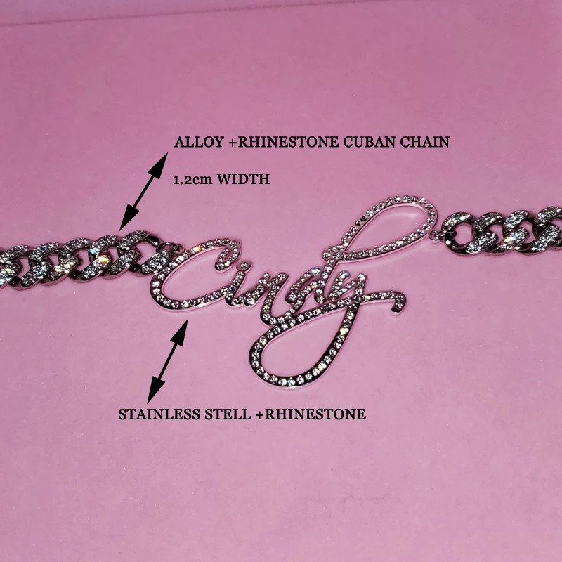 Customized Stainless Steel Word Name Necklace 12cm Diamond Cuban Chain Miami Womens Hip Hop Jewelry 250420