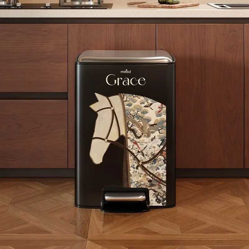 luxery Stainless Steel Waste Bins Foot Pedal Trash Cans Kitchen Modern Litter Bin Living Room Large Capacity Garbage Can with Lid C251120