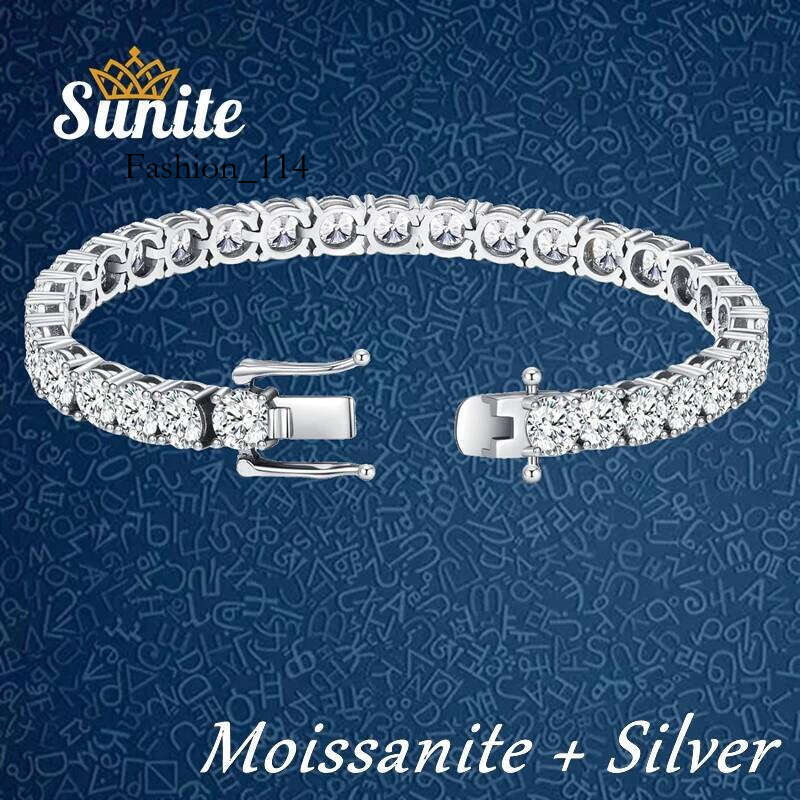 Sunite 3mm 4mm 5mm All Moissanite Tennis Bracelet for Women Men Lab Dia S Sterg Sier GRA Certificate Bangle Zircon