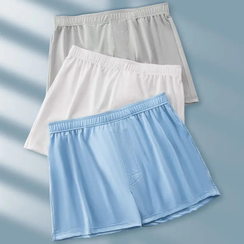 Large size mens ice silk pants seamless solid color boxing shorts summer thin loose comfortable pajamas underwear 250417