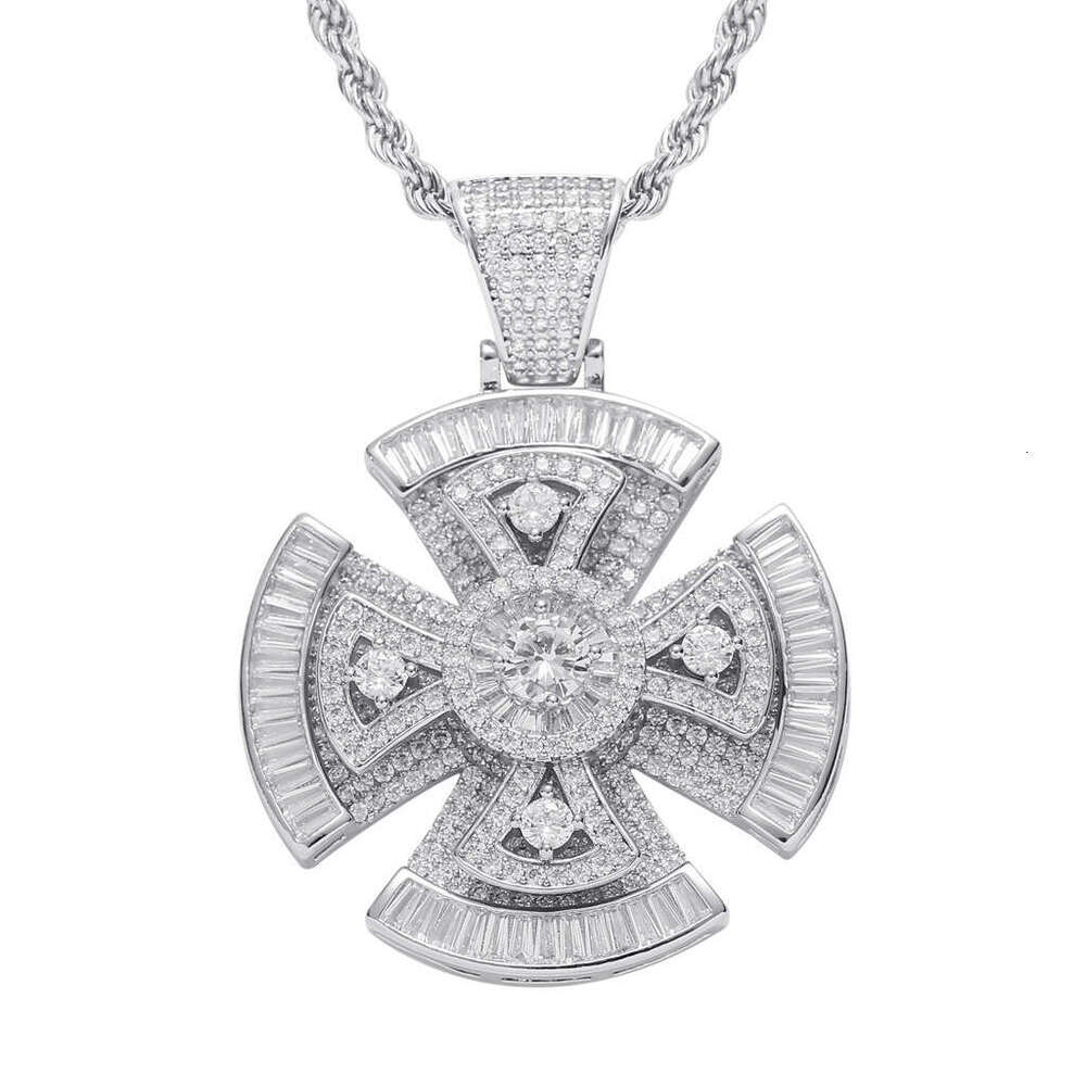 Luxury designer's new rotating windmill pendant, sterling silver, ice encrusted out VVS Moissanite men and women's hip hop necklace Free del