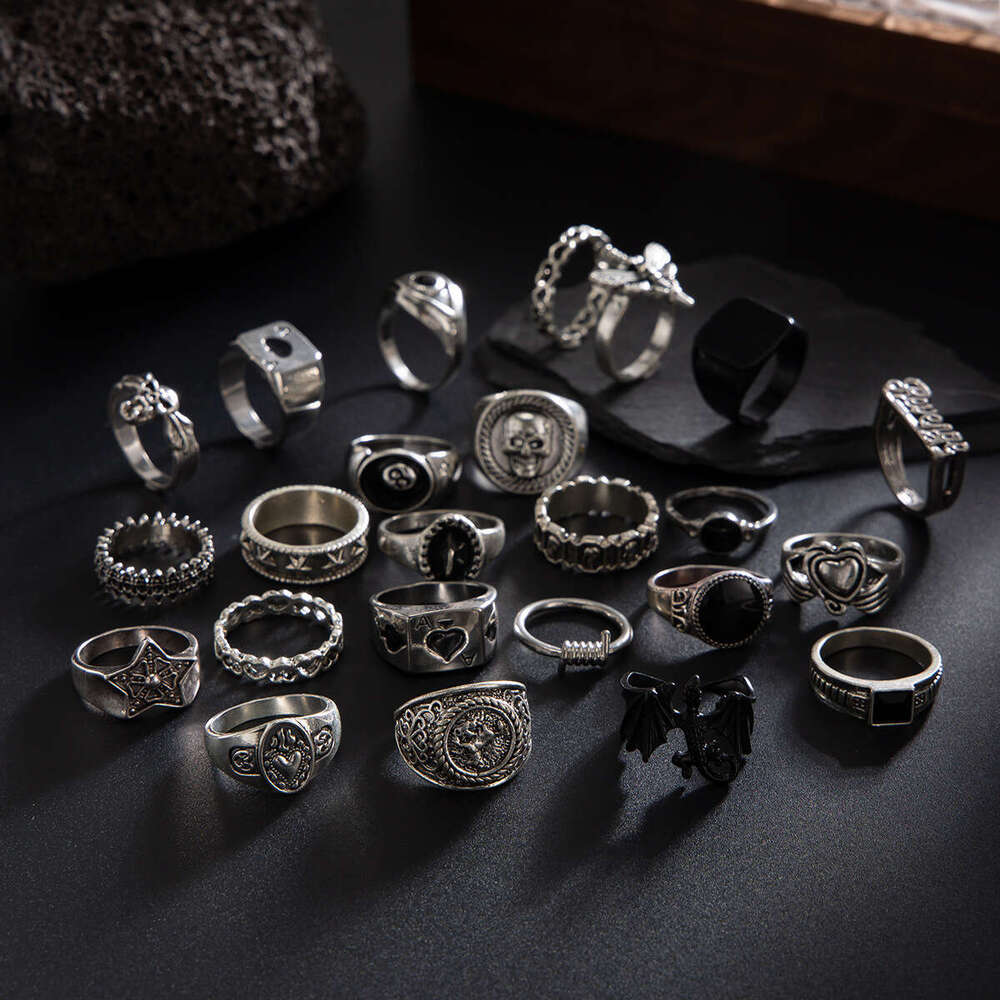 New piece men s jewelry set with versatile rings niche and personalized hip hop style hand accessories