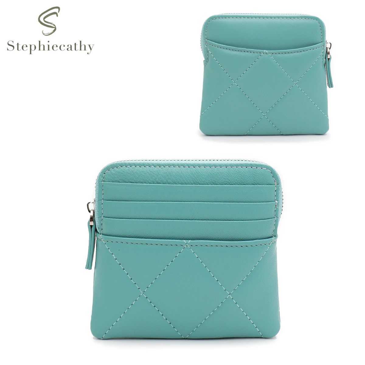SC Womens Fashion Thread Quilted Sheepskin Small Wallet Multi Slots Card Holder Zip Money Bag Portable Versatile Coin PurseW251120