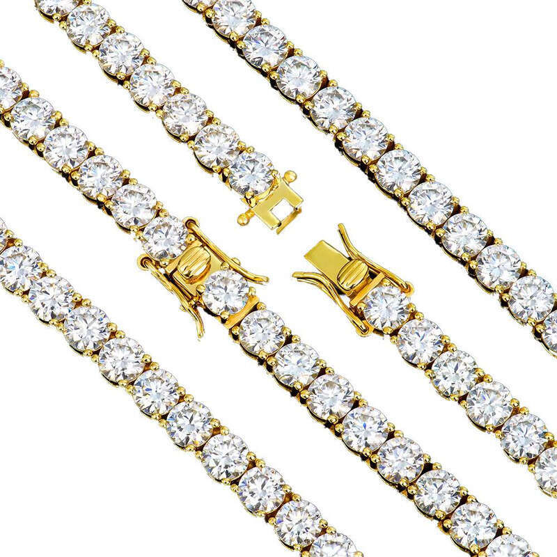 2mm-6mm Sterling Sier Gold Plated Gra Vvs Carbonite Tennis Necklace Chain