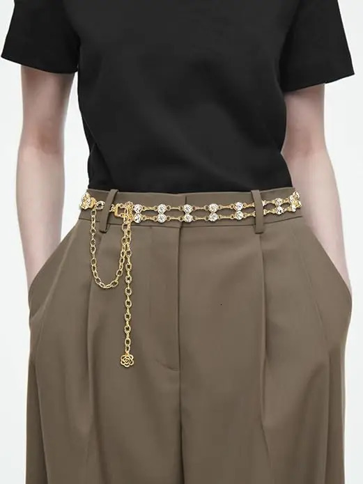 Adjustable Rhinestone Waist Chain - Crystal Embossed Metal Strap - Womens Accessories - Decorative Laminated Jewelry Strap 250418