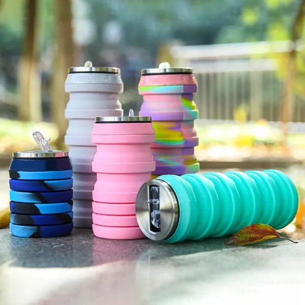 480ml Foldable Silicone Cup Creative Protable Travel Cycling Running Water Bottle Folding Outdoor Sports Kettle Drinkware Z260202