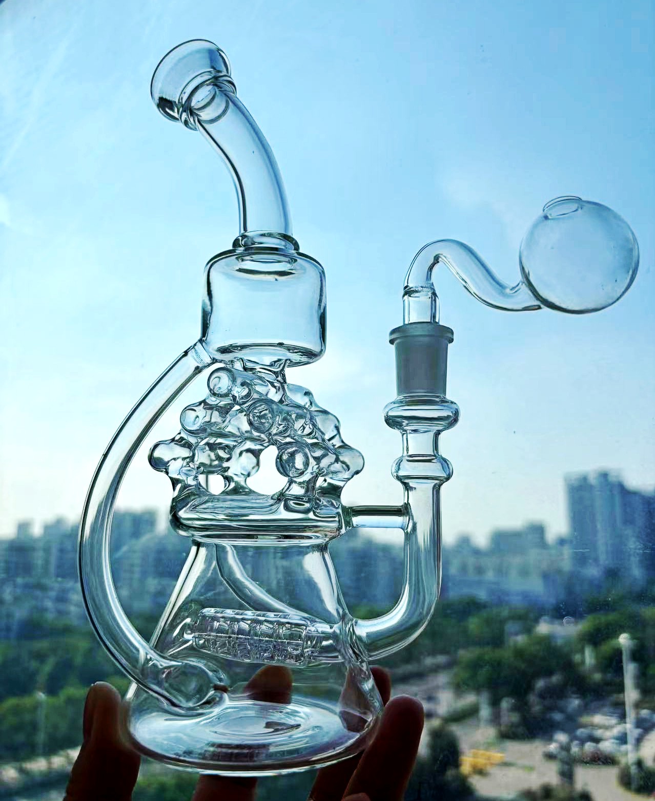 unique heady cool glass bongs with 3 honeycomb perc glass water pipe with 14mm MALE joint HOOKAHS 10inch great functioning