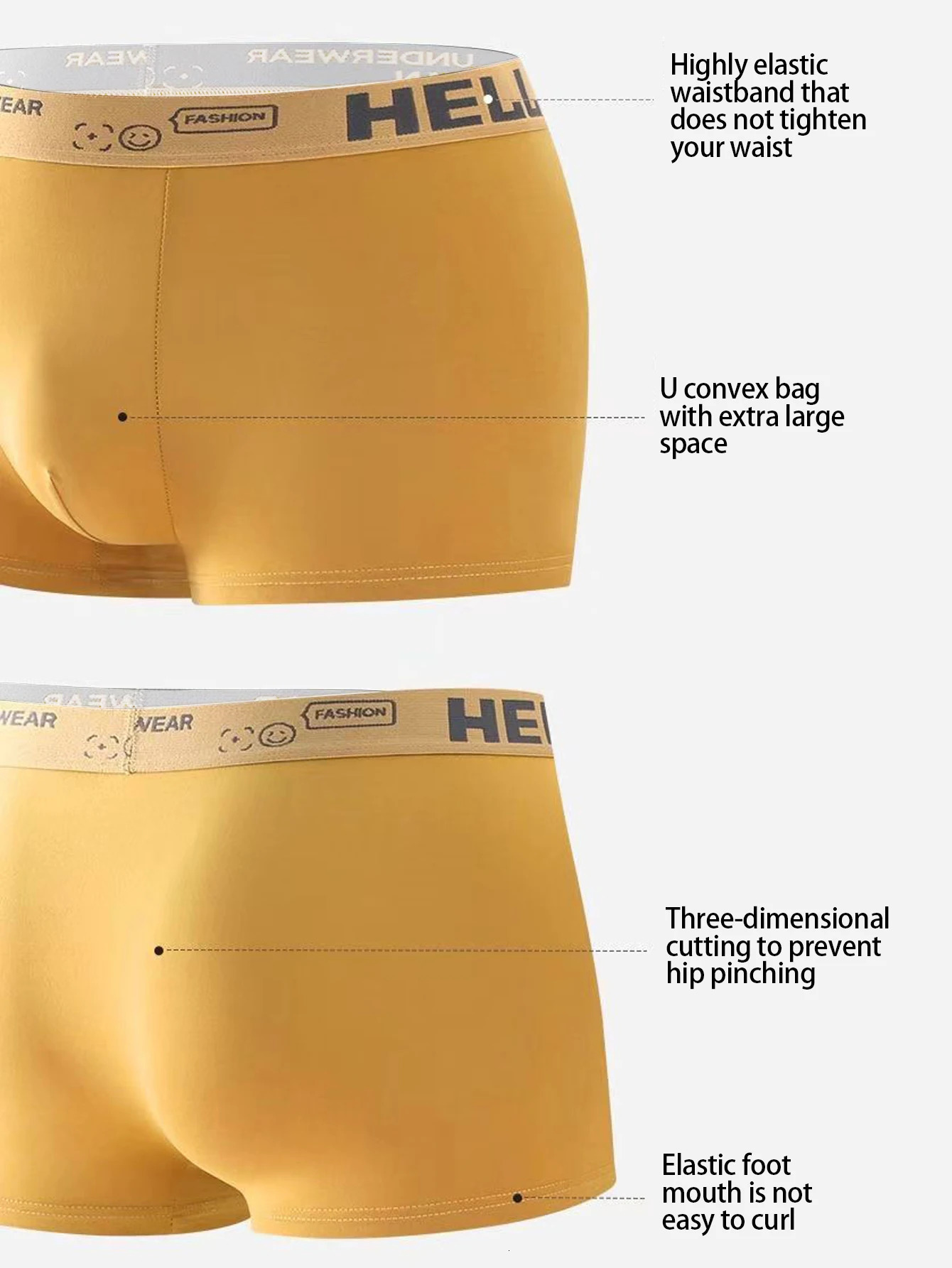 6 pieces of HELLO mens boxing underwear cool ice silk graphene antibacterial crotch breathable soft and comfortable quick drying 250417