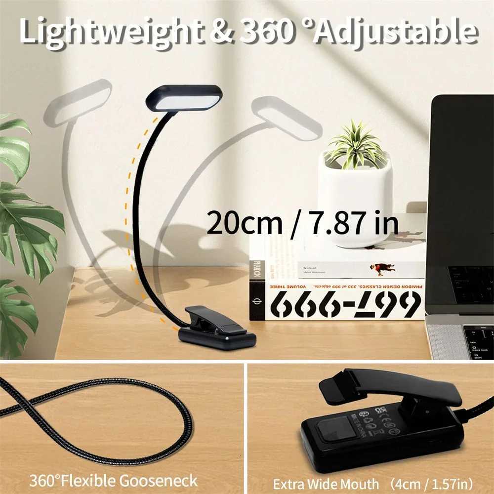 LED Rechargeable Book Light for Reading in Bed Eye Caring 3 ColorsStepless DimmableLightweight Clip on Light for Book Lovers M251120