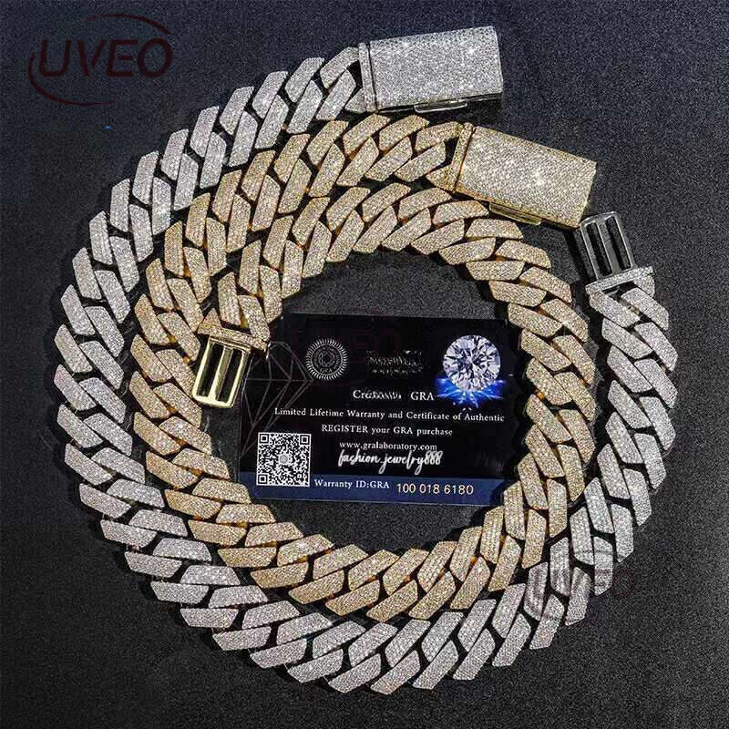 Top quality Moissanite cuban k chain 20mm 4 row full dia ice out vvs pass dias tester stainless steel hiphop men women jewelry bracelet necklace