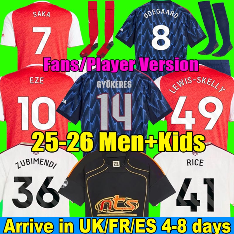 Arsen soccer jersey 25 26 SAKA ZUBIMENDI GYOKERES EZE HINCAPIE DOWMAN ODEGAARD HAVERTZ LEWIS-SKELLY GABRIEL 2025 football kit shirt Men Kids sets RICE KELLY uniforms