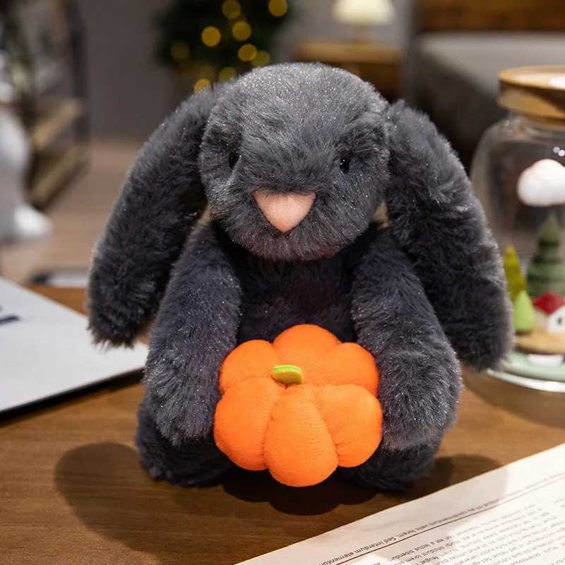 Creative Pumpkin Bear Plush Toys Soft Black Rabbit Hold Pumpkin Earphone Cloak Eggplant Stuffed Doll Halloween Trick Or Treat G251120
