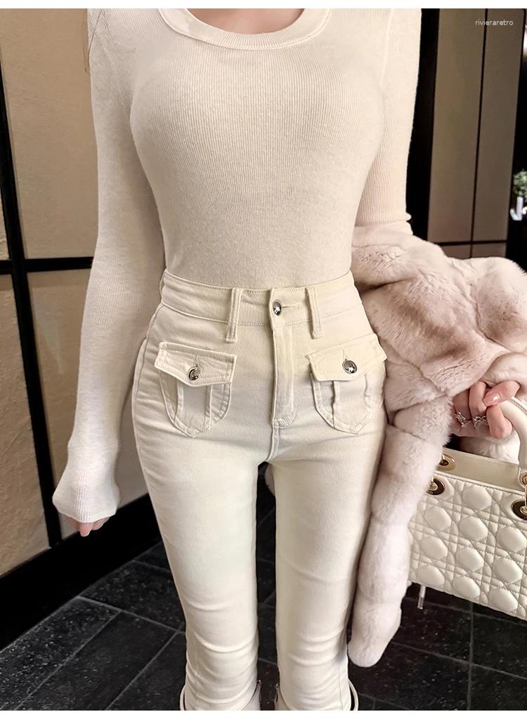 Women's Jeans Fleece Winter Elegant For Women Vintage Spicy Girl Low Waist Workwear Slim Fit Leg Length Casual Pants 2025 Summer Z260313