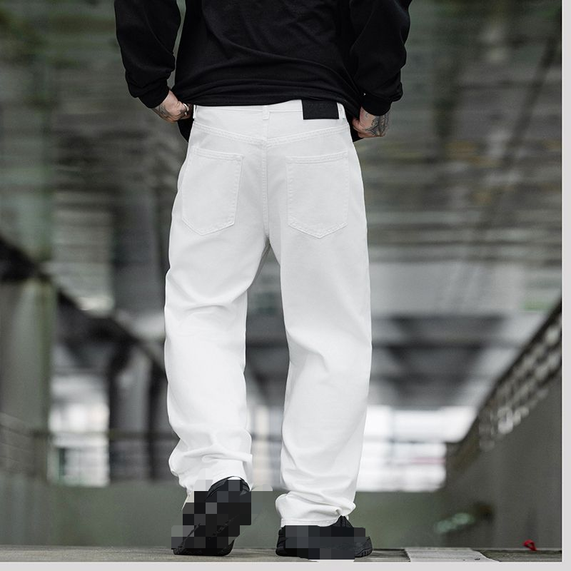 New autumn and winter style ultra-soft pure cotton white American trendy brand loose straight-leg wide-leg jeans with a drape---C033