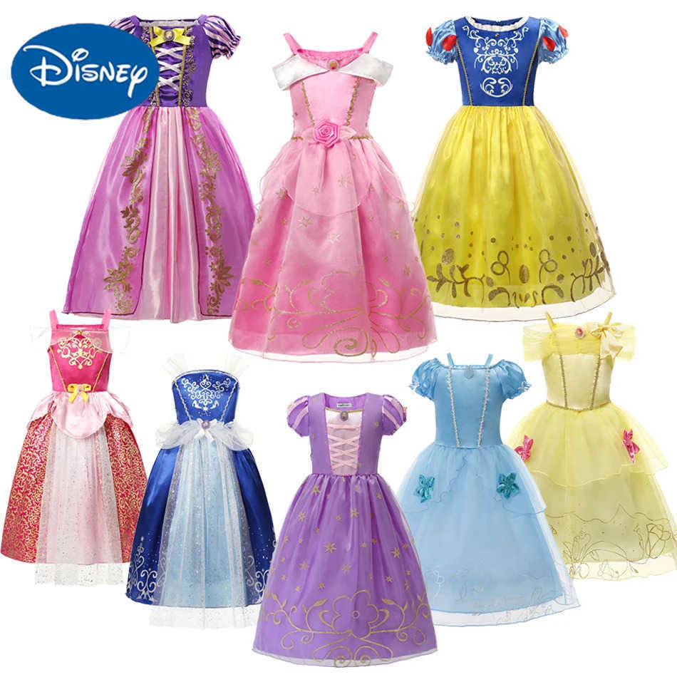 Disney Childrens Princess Dress Girl Rapunzal Snow White Dress Childrens Christmas Role Play Belle Aurora Birthday Party DressXJ250420