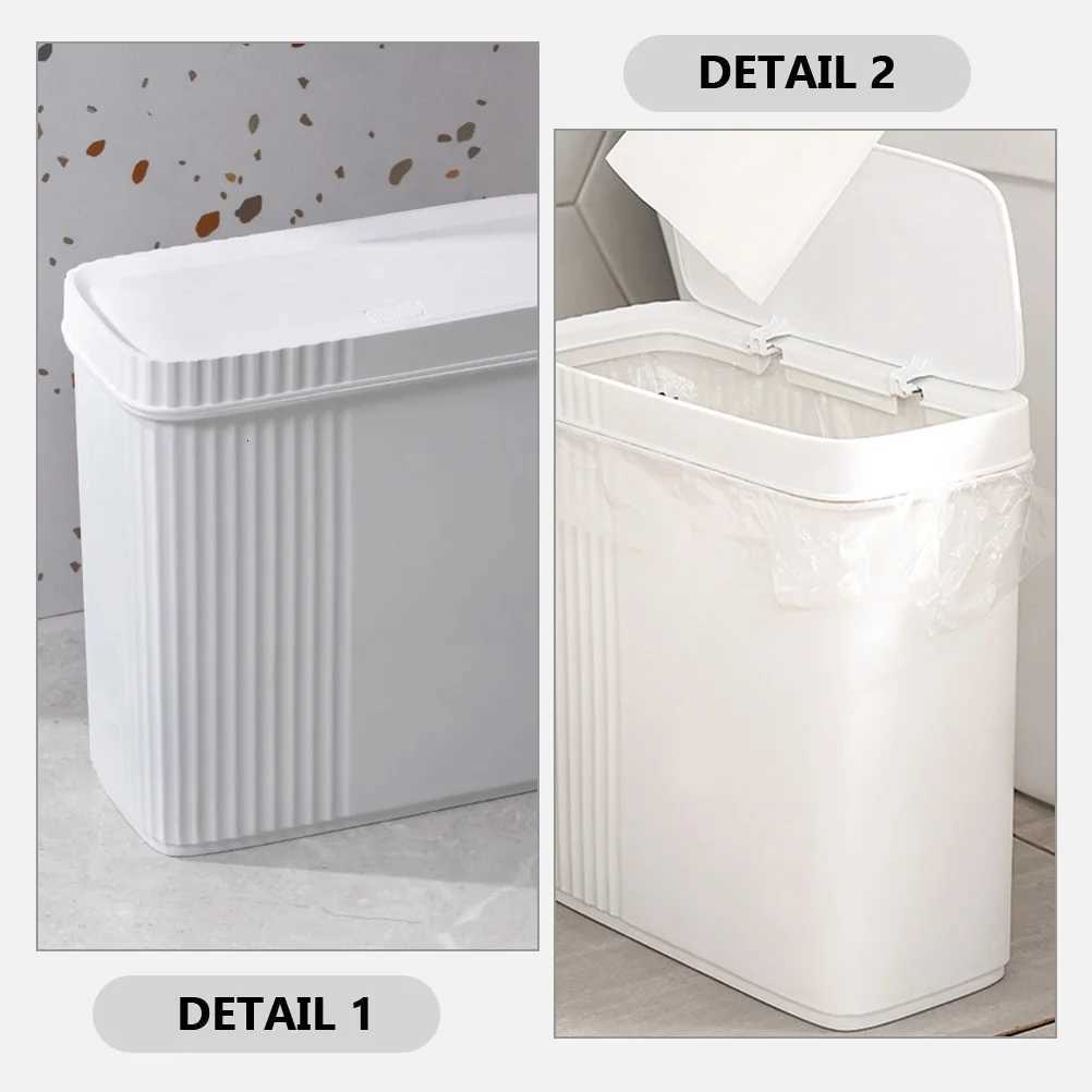 Narrow Slit Trash Can 9L White Press Kitchen Bedroom Bathroom Waste Bucket Plastic Garbage Can Household Simple Design Practical C251120