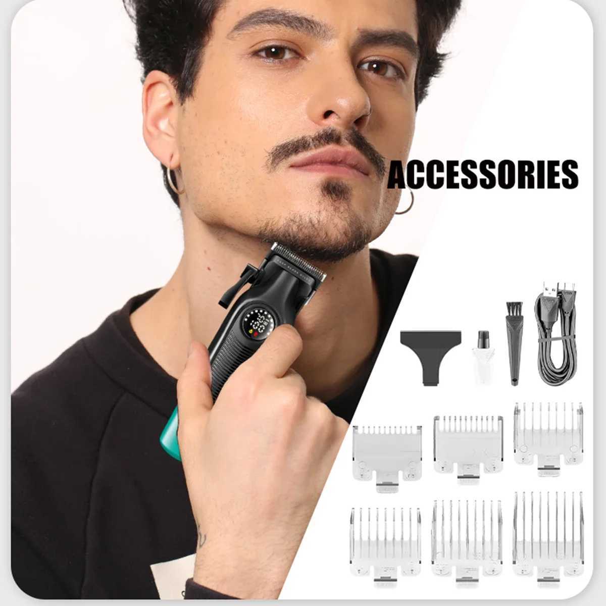 VGR V-196 Mens Hair Clipper DLC Blade LED Display Cordless USB Ceramic Blade Professional Hair Cutting Machine Hair TrimmerT251120