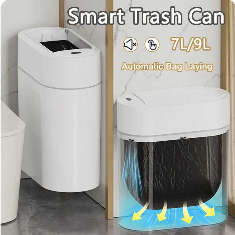 9L Two-way Automatic Bagging Adsorption Rubbish Bin Smart Sensor Trash Can with Lid Home Wall Mount Kitchen Dustbin Garbage Can C251120