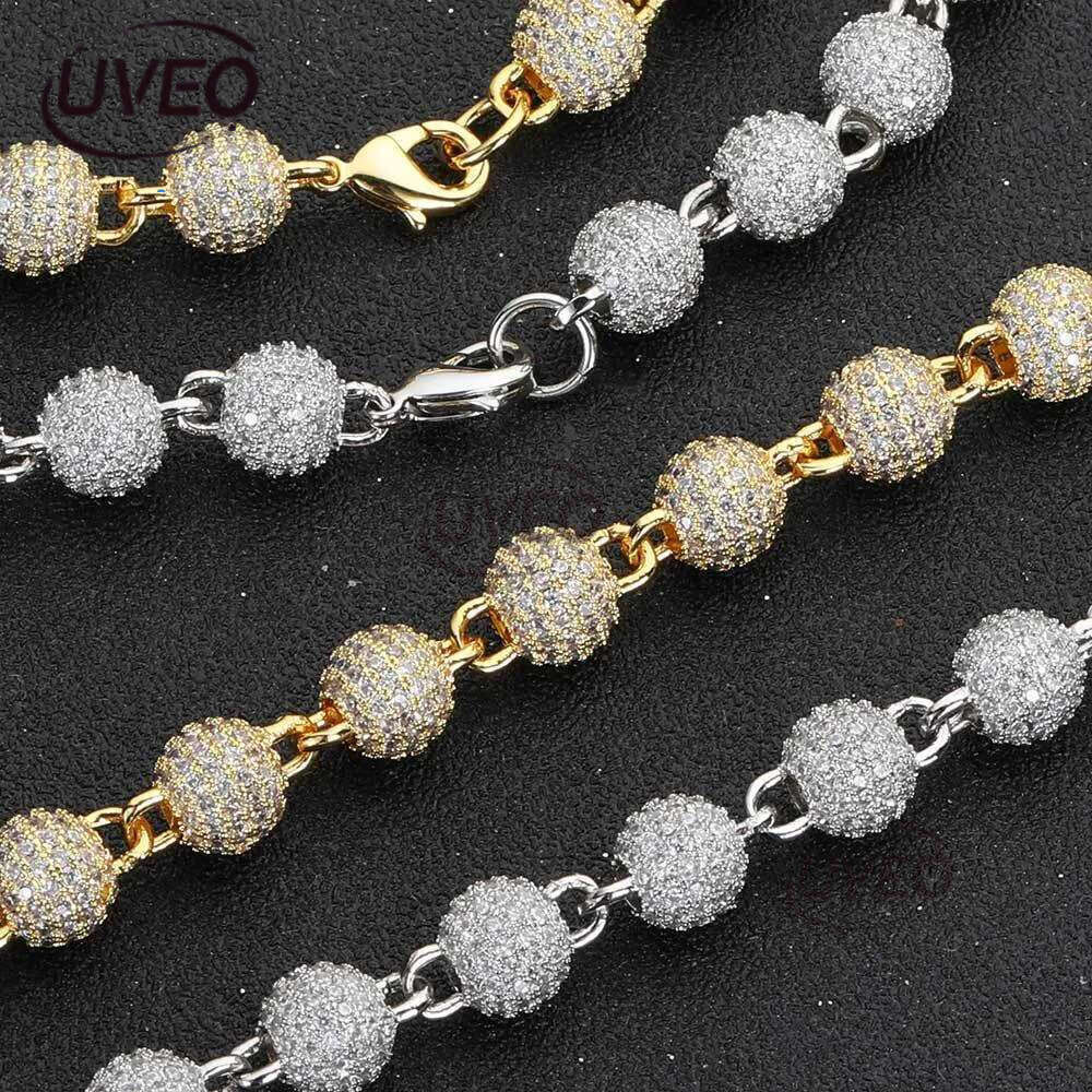Luxury designer 8mm Hip Hop Beadball Necklace Bracelet Ice Out VVS Moissanite Women Men's Necklace Bracelet with FREE shipping