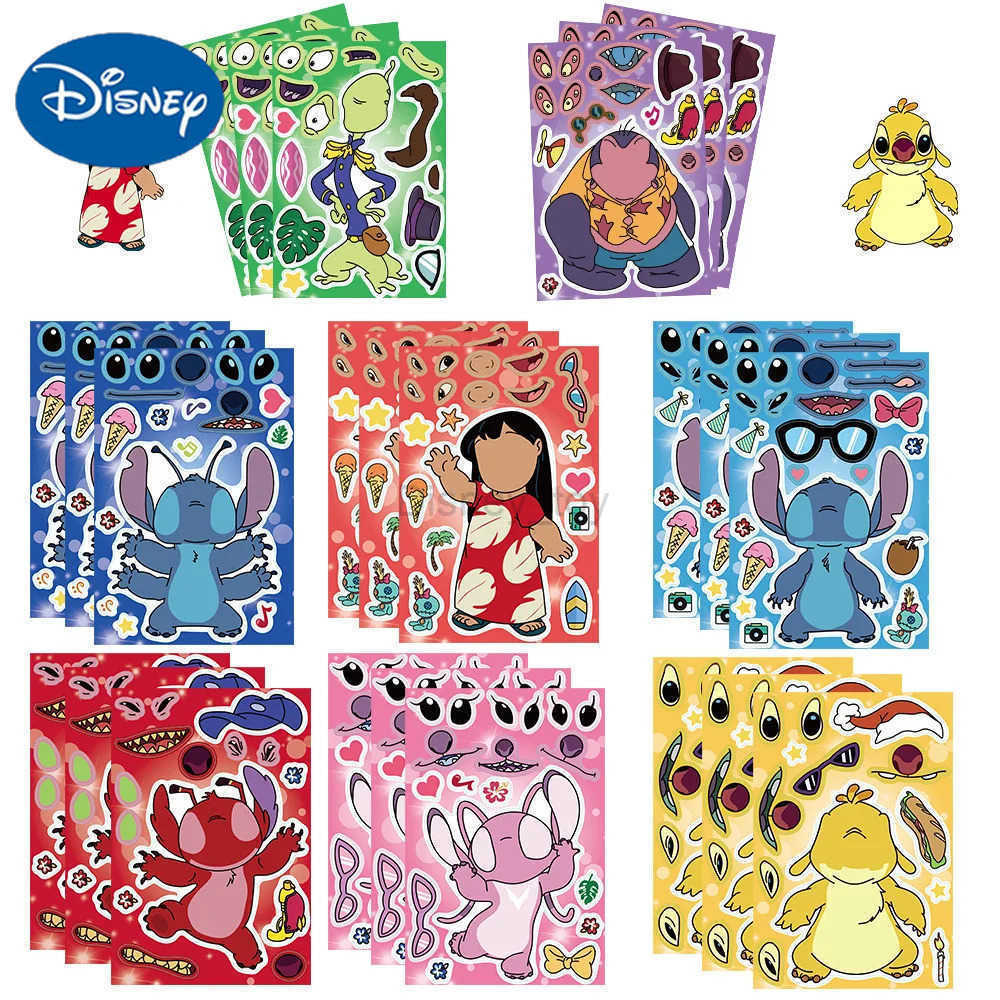 Disney sticker 8 Disney stickers cartoon puzzle stickers cute childrens facial DIY toys fun assembly puzzle children boys and girls Y2504020