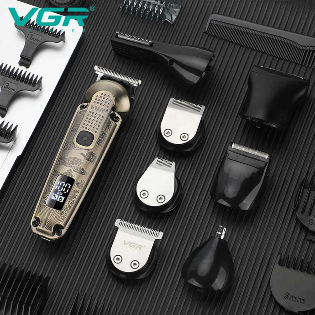 VGR 8-in-1 metal hair clipper multifunctional intelligent LED digital hair trimmer mens nose hair and armpit hair shaver V-103T251120