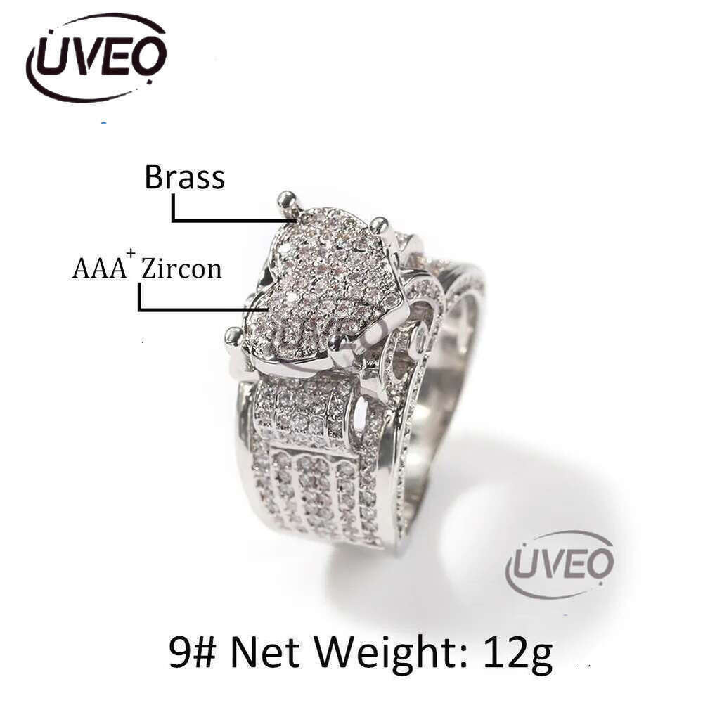 Band Hip Hop Claw Setting 3A Cubic Zirconia Bg Ice Out Heart Rings for Men Women Unisex Rapper Jewelry Gift Drop 230826