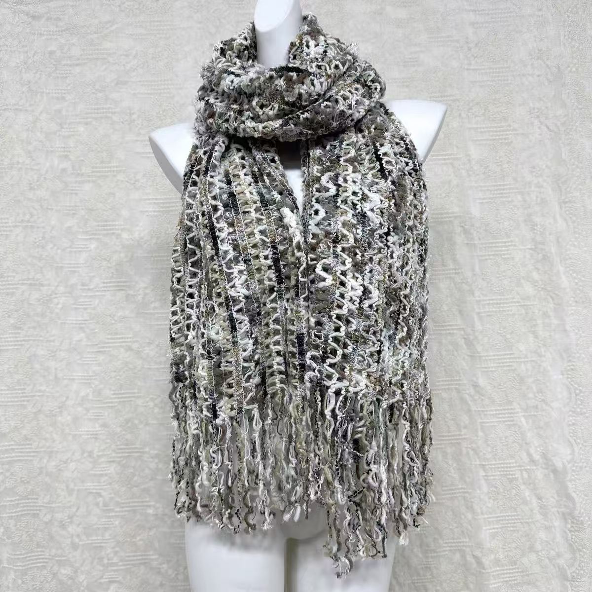 T512 Maillard color millennial hottie subculture retro tassel warm scarf cotton