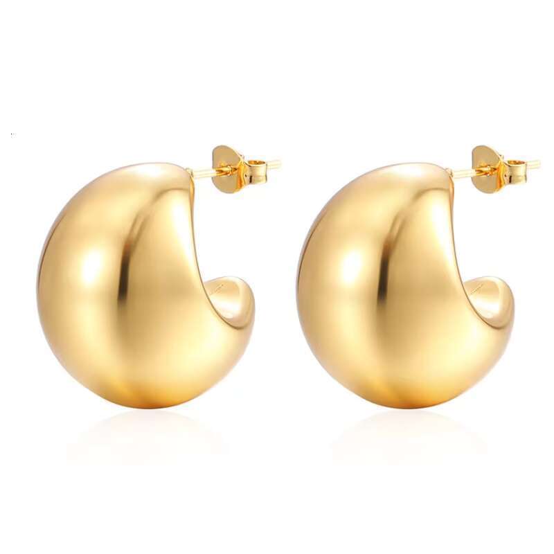 DHcollection 14k Thick Gold Hoop Anti Allergic Earrings, Women's Twisted Ring Earrings Gift