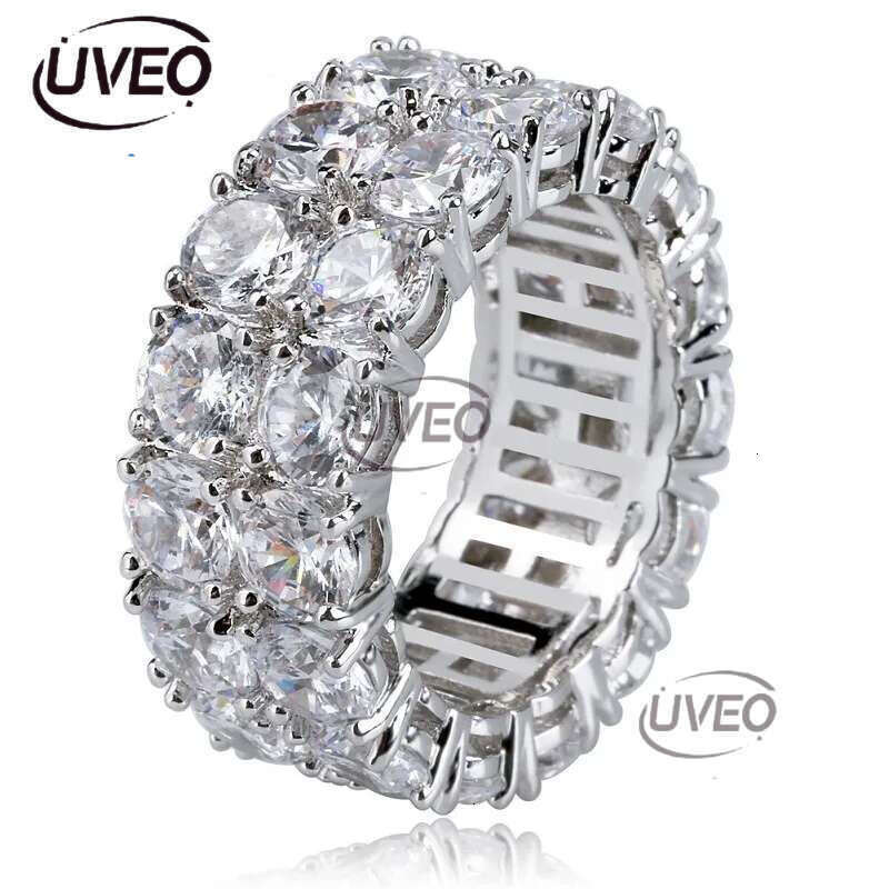 Hip Hop Iced Out Rings Micro Pave CZ Stone 9mm Tennis Band Ring Men Women Charm Jewelry Crystal Zircon Dia Gold Sier Plated Wedding