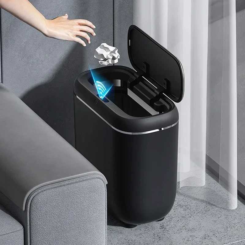 Trash Can Smart Waterproof Auto Sensing Uncovered Trash Can Space Saving Narrow Gap Version Bathroom Kitchen Household Items C251120