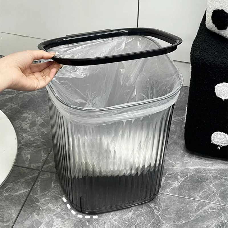 Transparent Thicken Trash Can Luxury Stripe Garbage Container Home Office High Capacity Waste Basket Garbage ification C251120