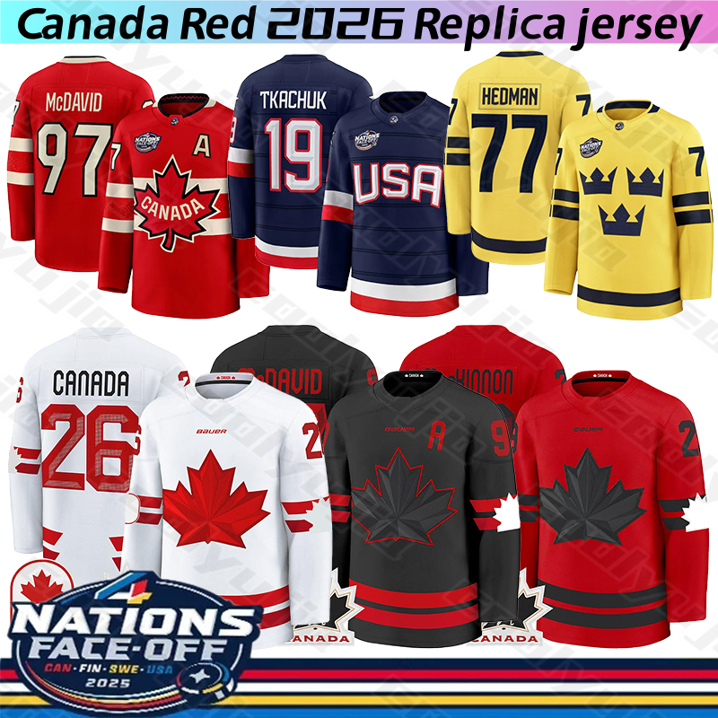 2025 Four Nations 4 Nations face-off jersey USA hockey jersey team canada hockey jersey Finland Sweden Black White Canada Red 2026 Replica jersey United States jersey