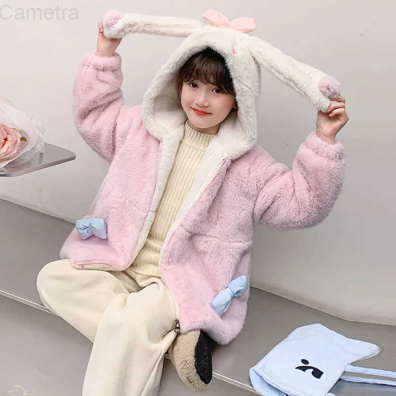 Sanrio Kawaii Cinnamoroll Kids Plush Jacket Hooded Anime Sanrios Cartoon Winter Girl Fashion Sweet Warm Mink Fur Hooded Coat Outdoors H251120