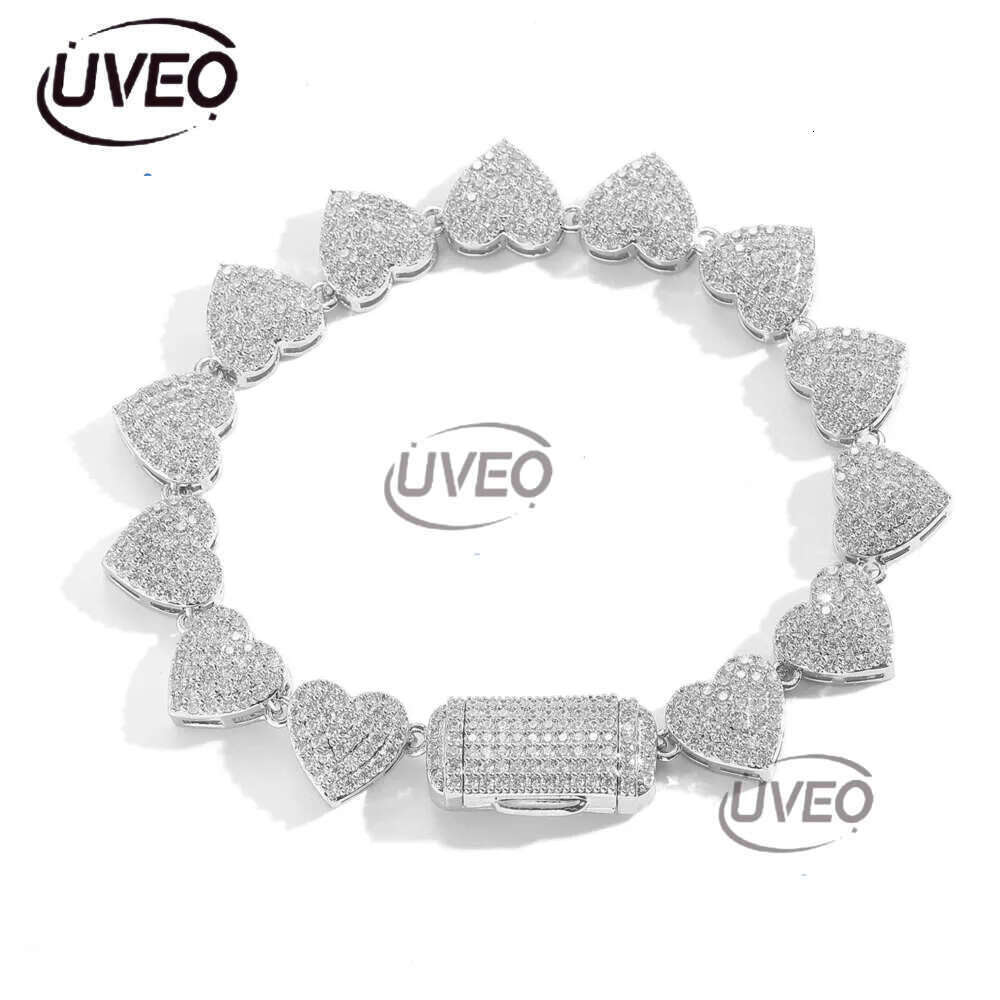 Fashion Designer 10mm Love Necklace Cordate Cuban k Micro Set Zircon Personalized Trendy Heart Shaped Collar Chain Hip Hop Jewelry for Men Women Free 