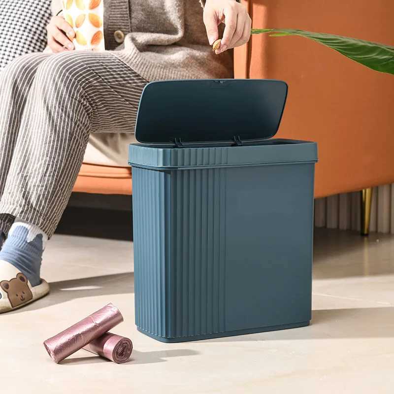8L Trash Can Household with Lid Kitchen ification Press-type Bathroom Living Room Rectangular Trash Can C251120