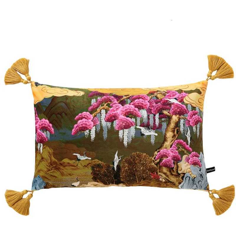 Pillow Case Crane s Chinese Retro Cushion Covers Pink Gold Decorative Cover For Sofa Chair Luxury Home Decorations C251120