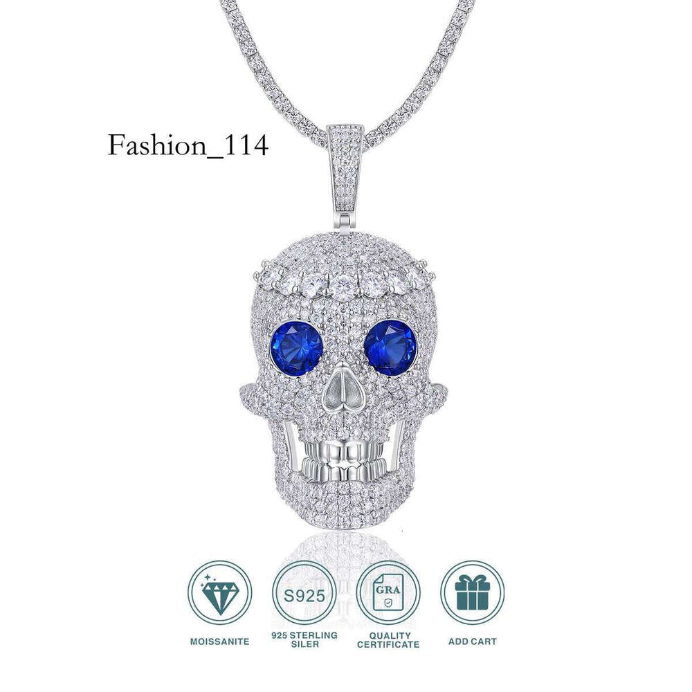 JIUZUAN Full Moissanite Pendant Skull Necklace Hip Hop Sier Gold Plated Pave Jewelry Gift Comes with GRA Certificate