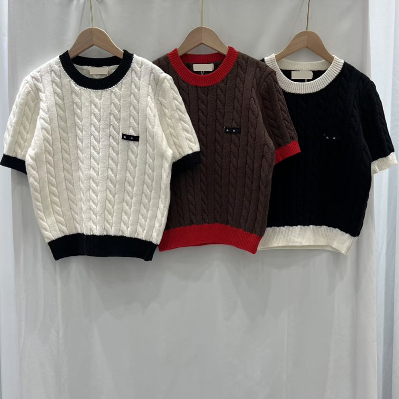Designer Letter Embroidered Twist Sweater For Women Luxury Contrast Color Crop Knitted Jumper Tops Summer Vacation Slim Fit Sweaters Knits
