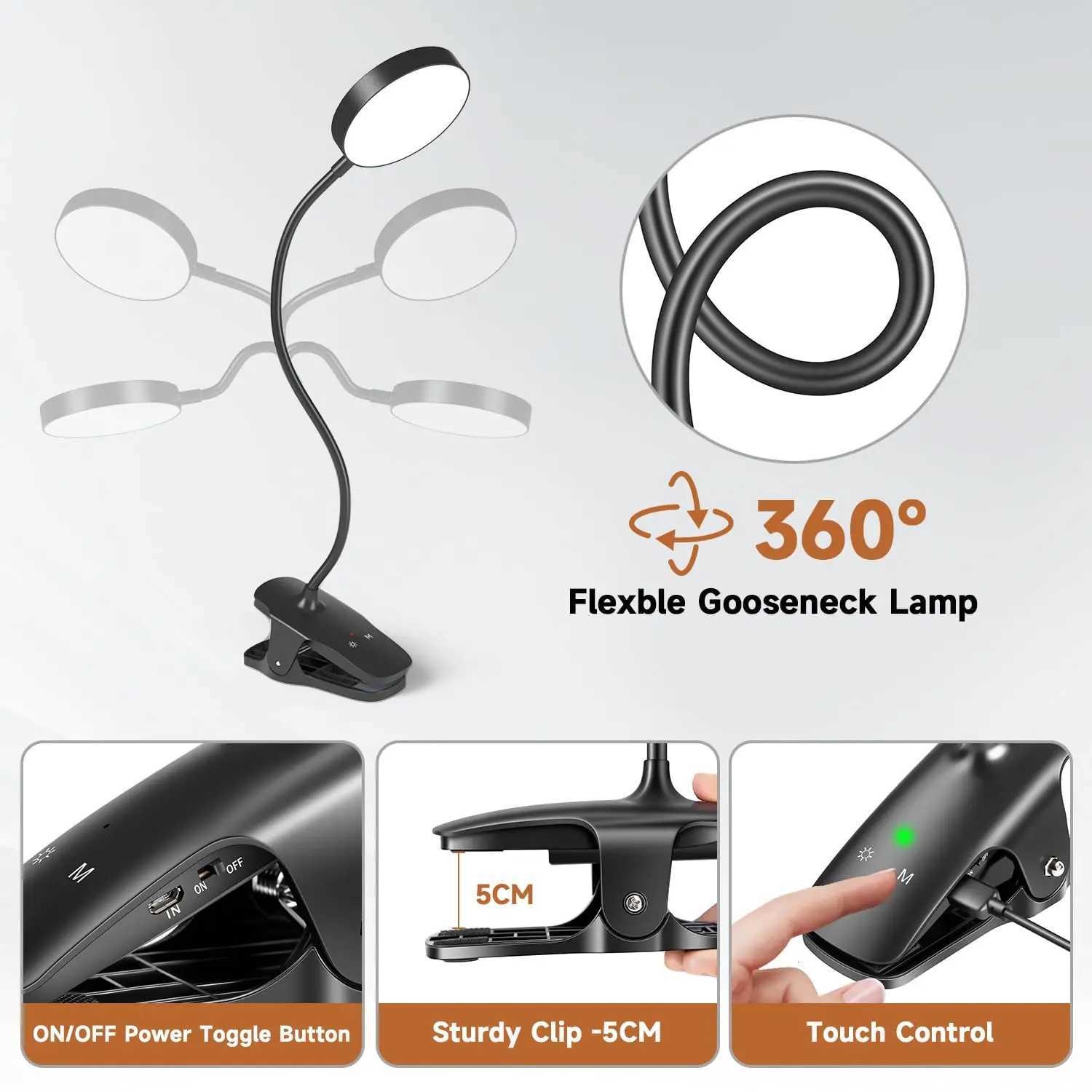 Led Table Lamp USB Rechargeable Night Light With Clamp Touch 3 Modes Dimming Eye Protection Light For Study Stand Reading Lamp M251120